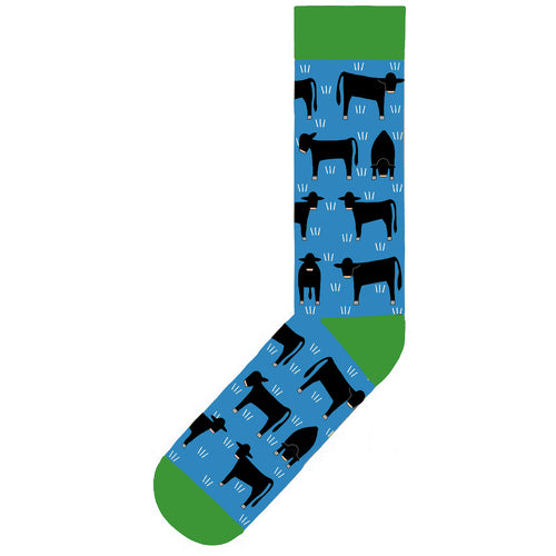 Red Tractor Designs - Angus Cattle on Blue Socks