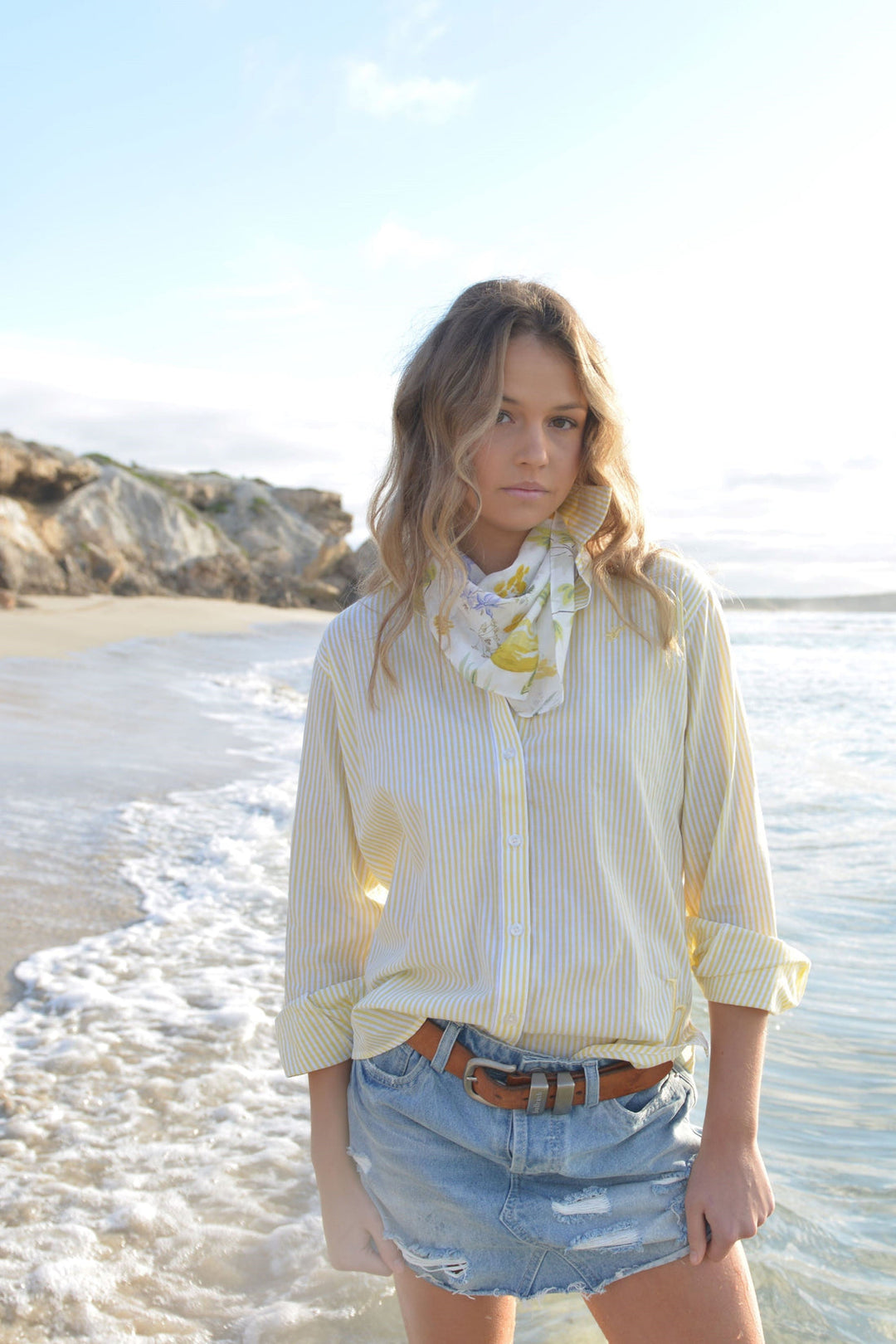 Bullrush - Womens Penola Pinstripe Shirt in Lemon