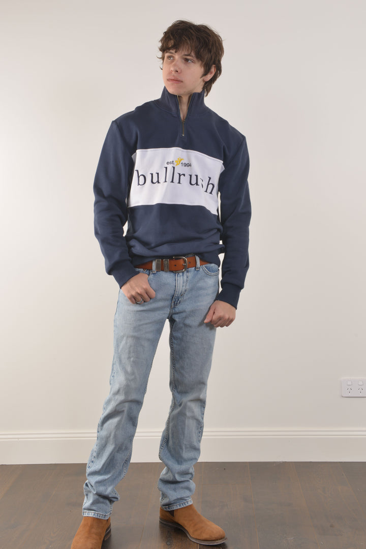Bullrush - Burra Zip Sweat Embroidery in Navy