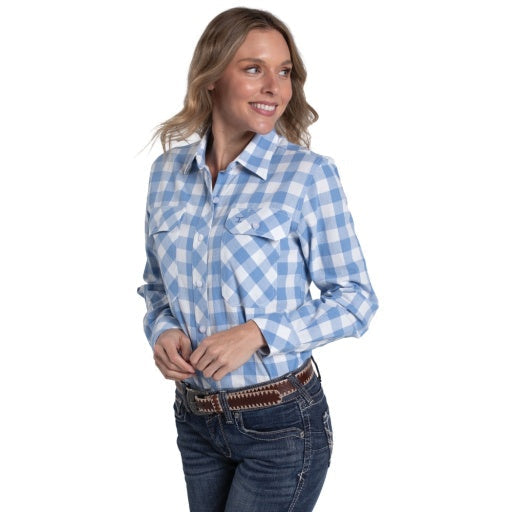 Just Country - Women's Abbey Full Button Print Workshirt in Blue & White Check