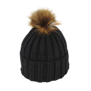 Avenel - Amber Acrylic knit Beanie with fur pom pom