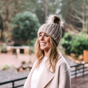 Avenel - Amber Acrylic knit Beanie with fur pom pom