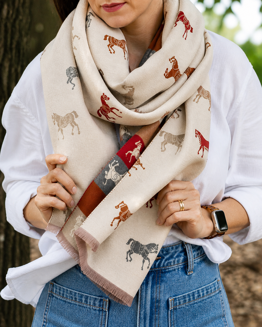 GW - Horse Lover in Cream – Reversible Winter Scarf