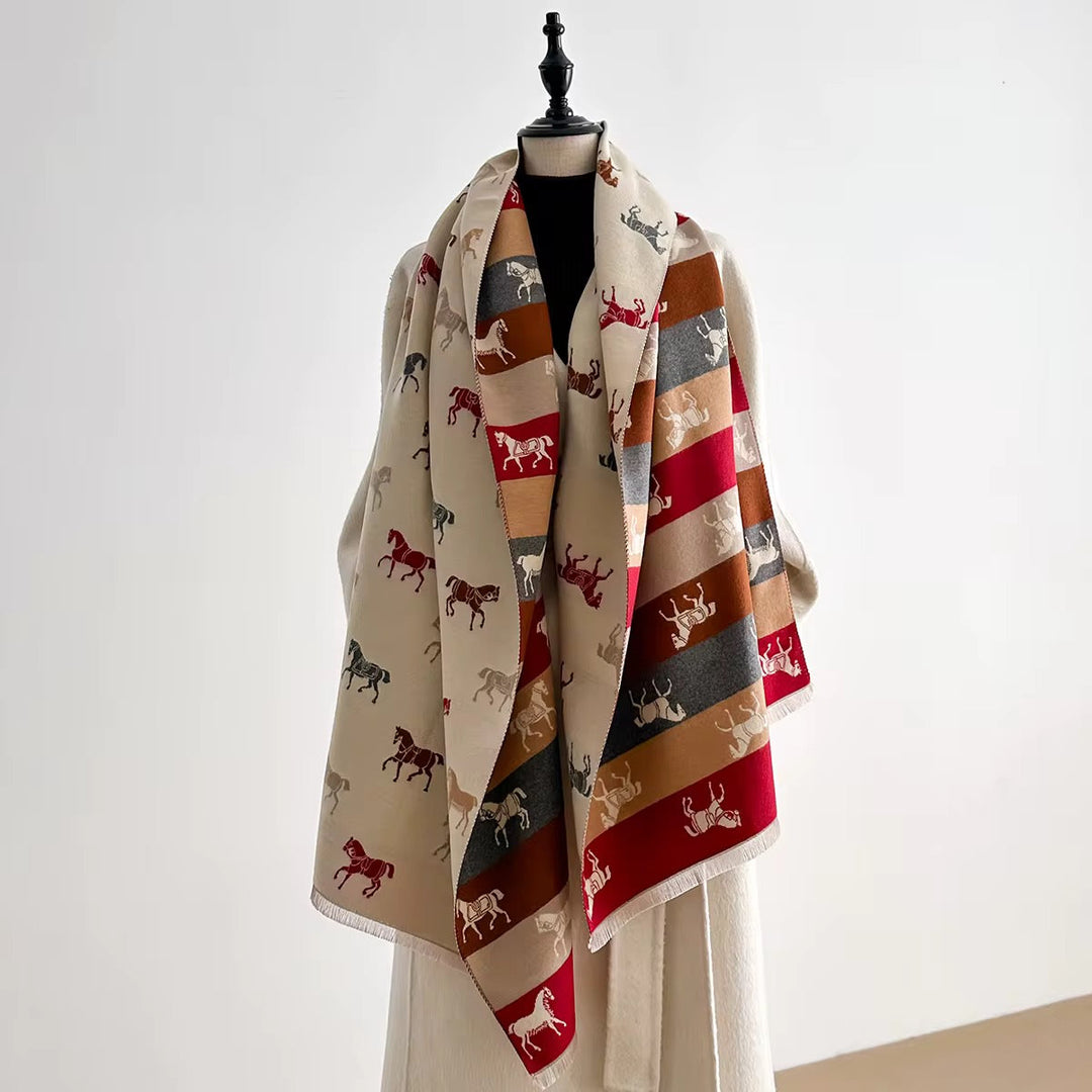 GW - Horse Lover in Cream – Reversible Winter Scarf