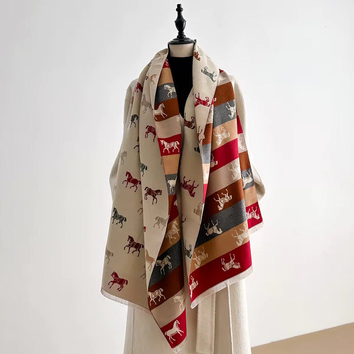 GW - Horse Lover in Cream – Reversible Winter Scarf