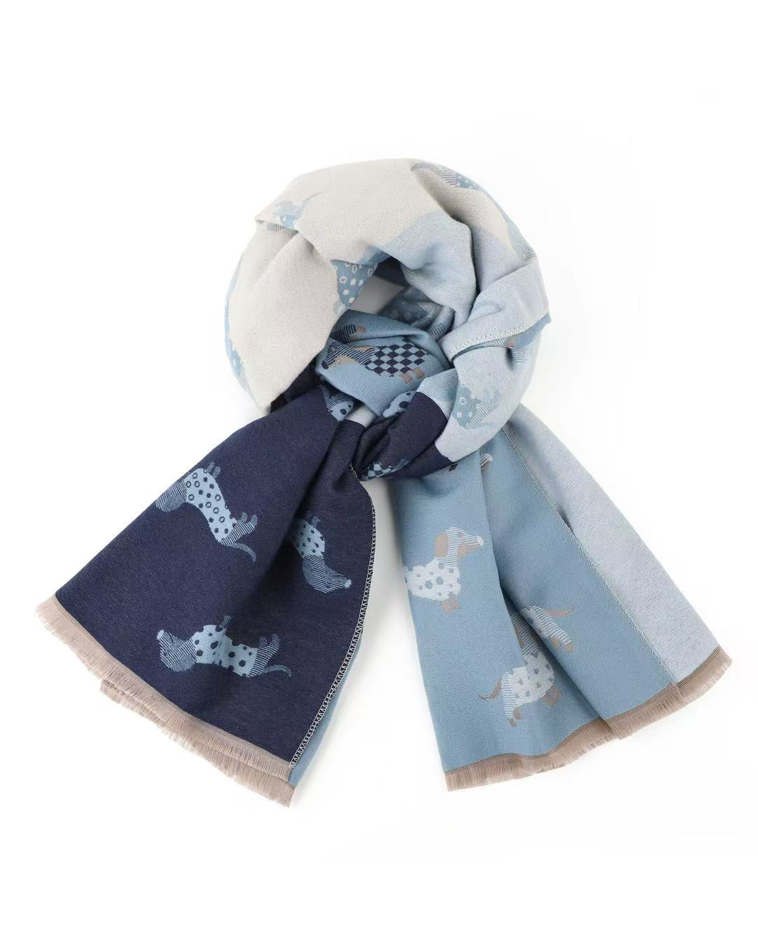 GW - Dachshund in Blues – Reversible Winter Scarf
