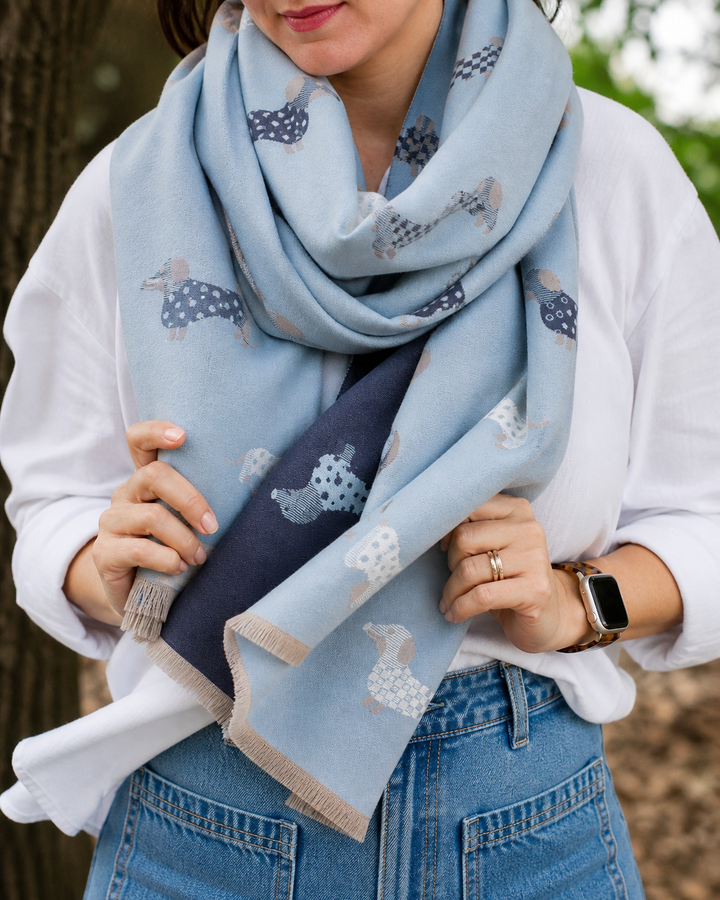 GW - Dachshund in Blues – Reversible Winter Scarf