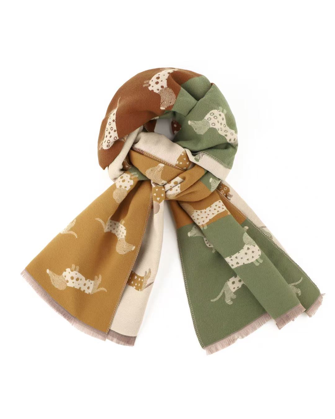 GW - Dachshund in Neutrals – Reversible Winter Scarf