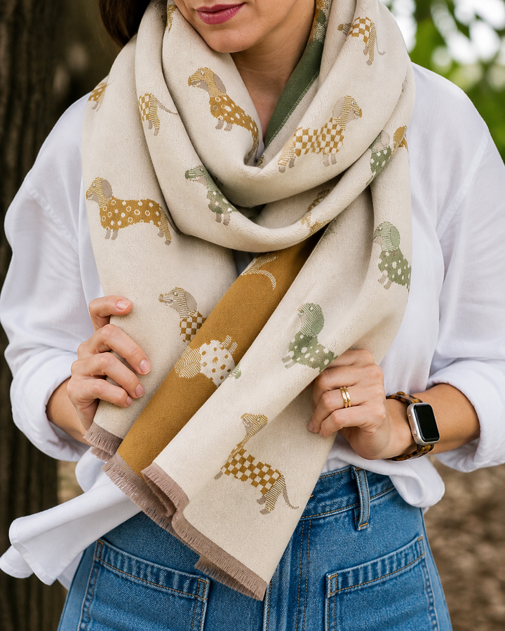 GW - Dachshund in Neutrals – Reversible Winter Scarf