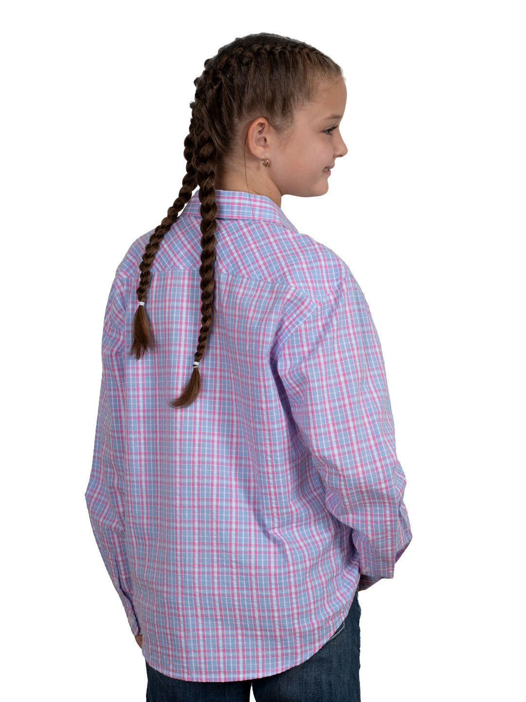 Just Country - Girl's Harper Half Button Shirt in Cornflower Check