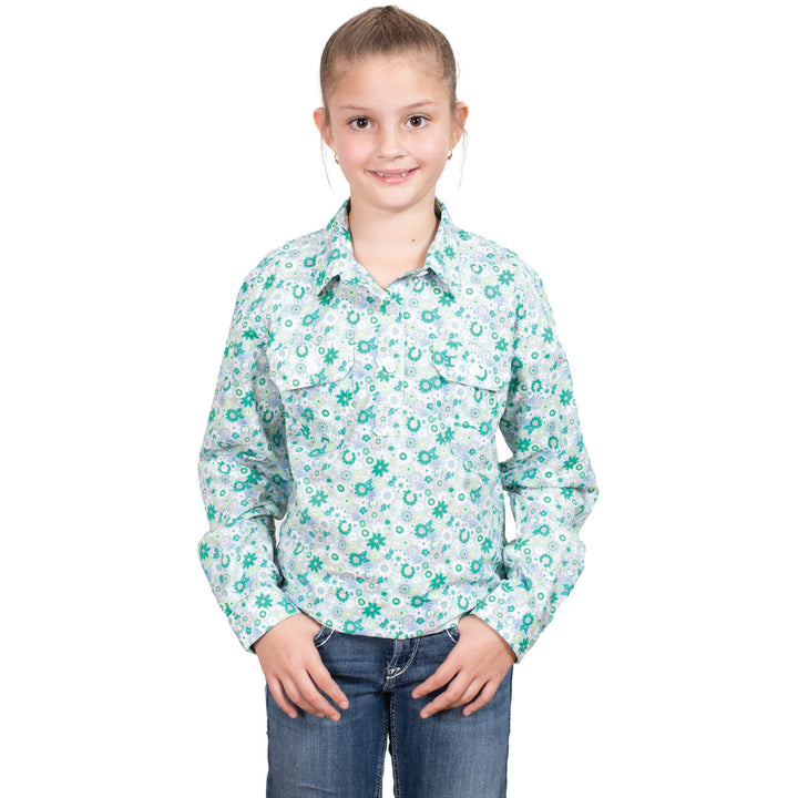 Just Country - Girl's Harper Half Button Shirt in Jacaranda Paper Daisys