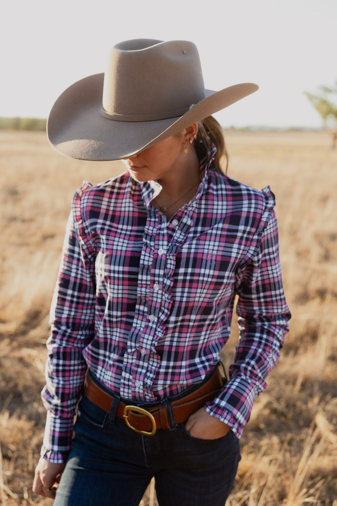 Black Colt - Sara Shirt in Navy & Pink Check