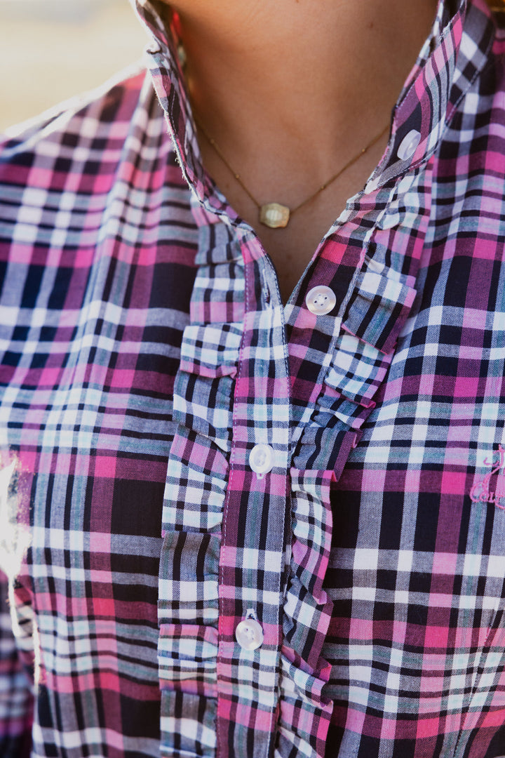 Black Colt - Sara Shirt in Navy & Pink Check
