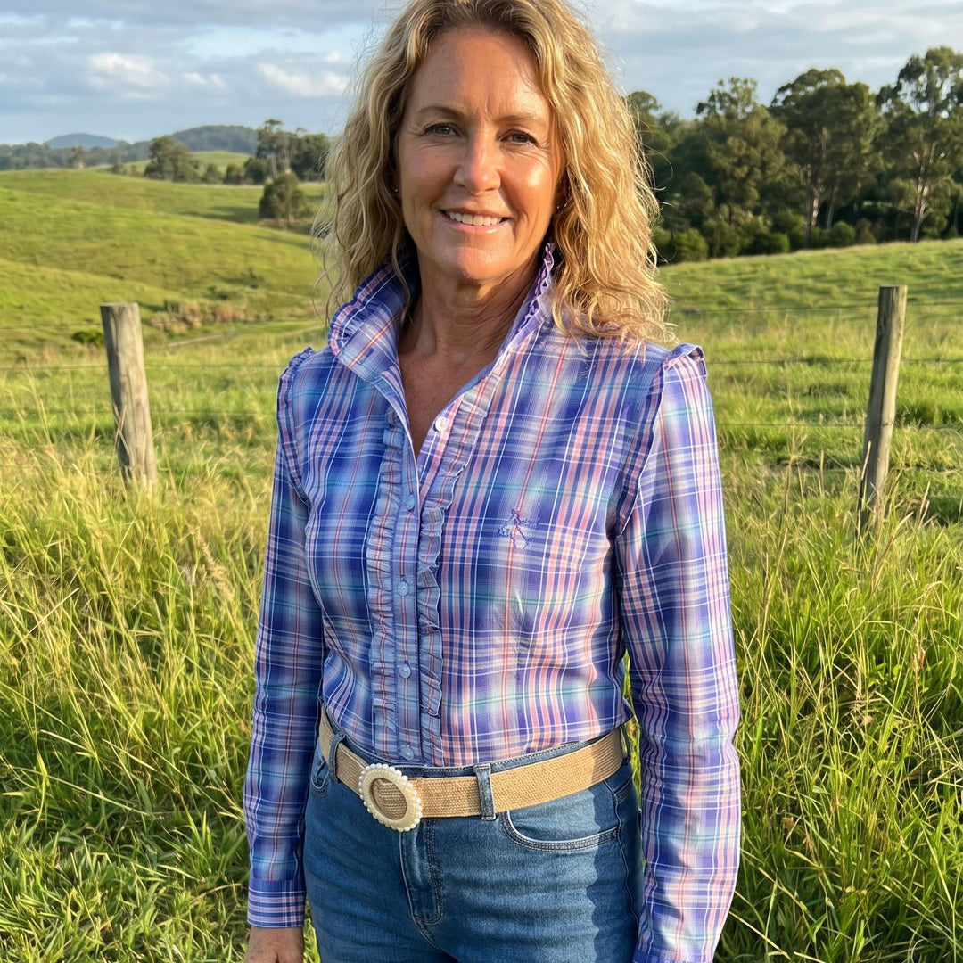 Black Colt - Sara Shirt in Blue, PInk & Orange Check