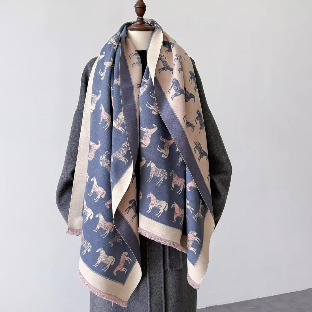 GW -  Reversible Winter Scarf Equestrian in Blue/Pink