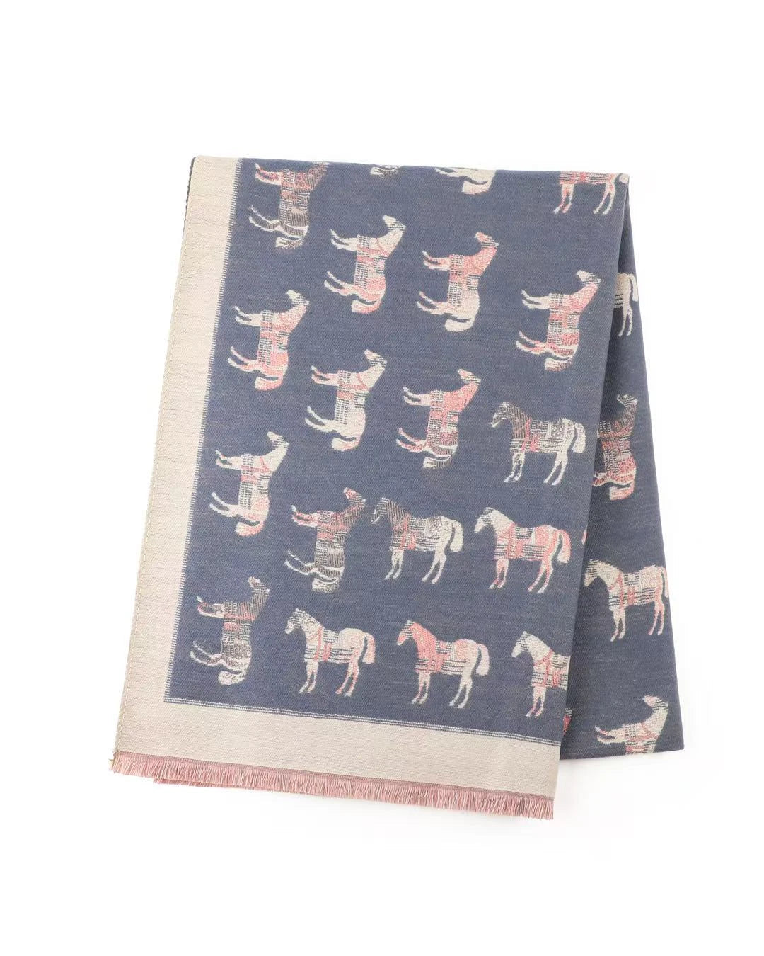 GW -  Reversible Winter Scarf Equestrian in Blue/Pink