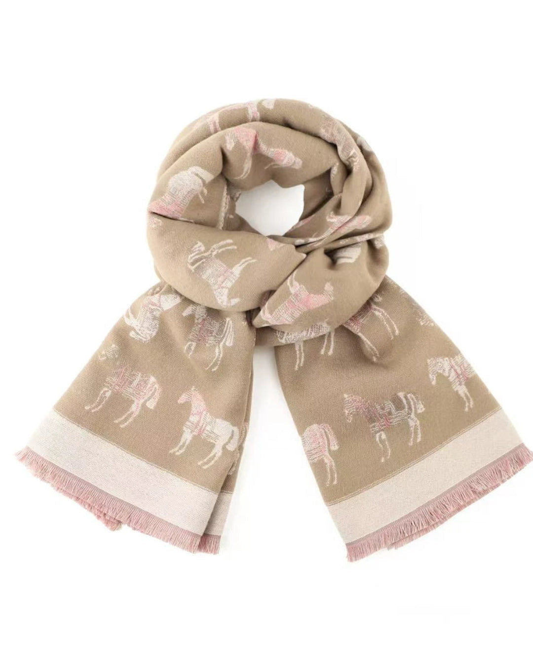 GW - Reversible Winter Scarf Equestrian in Biege & Pink