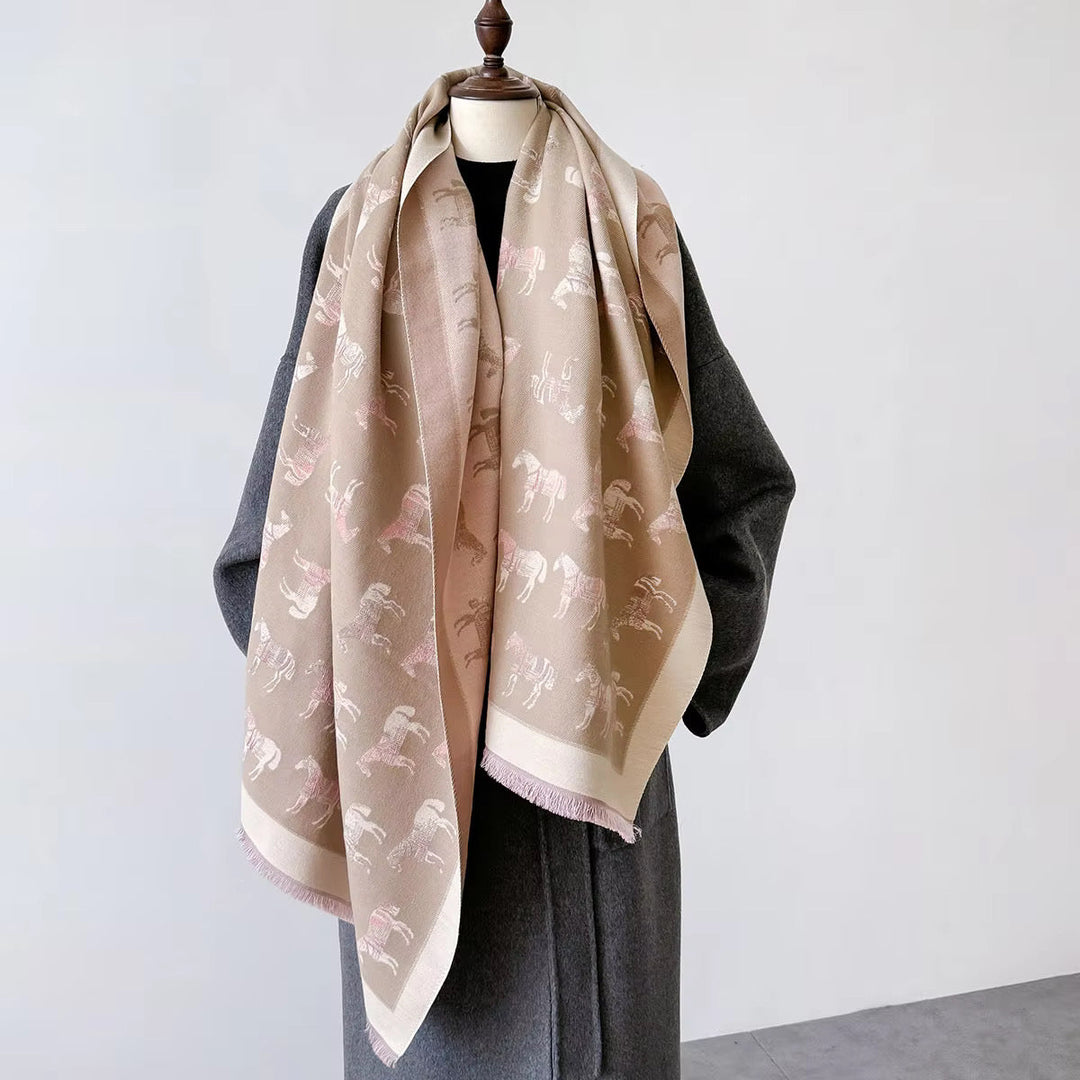 GW - Reversible Winter Scarf Equestrian in Biege & Pink