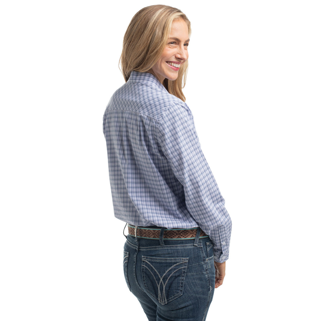 Just Country - Women's Abbey Full Button Stripe Workshirt in Navy & Lavender Check