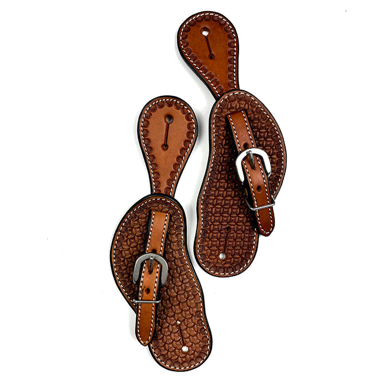 Ezy Ride Spur Strap Cowboy Shape with Small Flower Stamping Chestnut