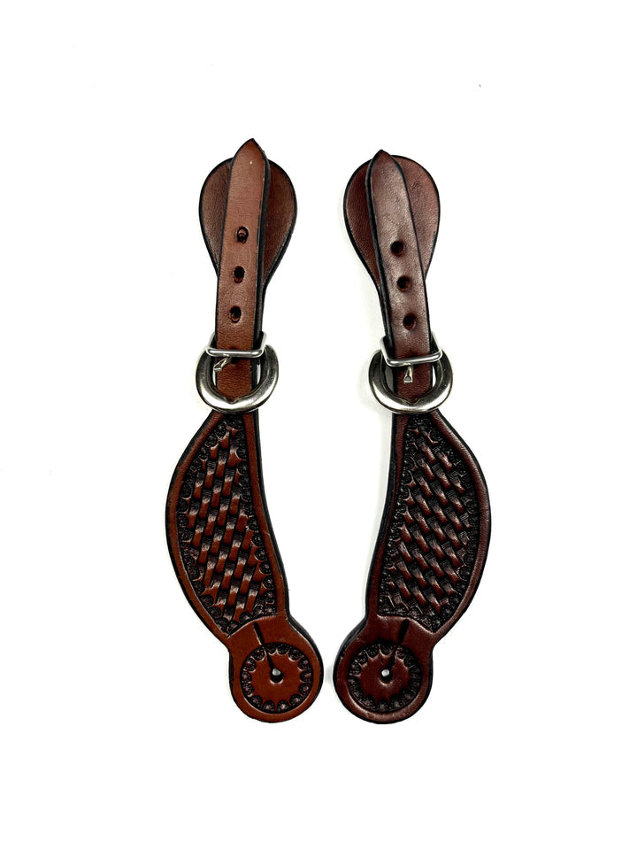Ezy Ride Spur Strap with Basket Stamped Dark Tan Youth