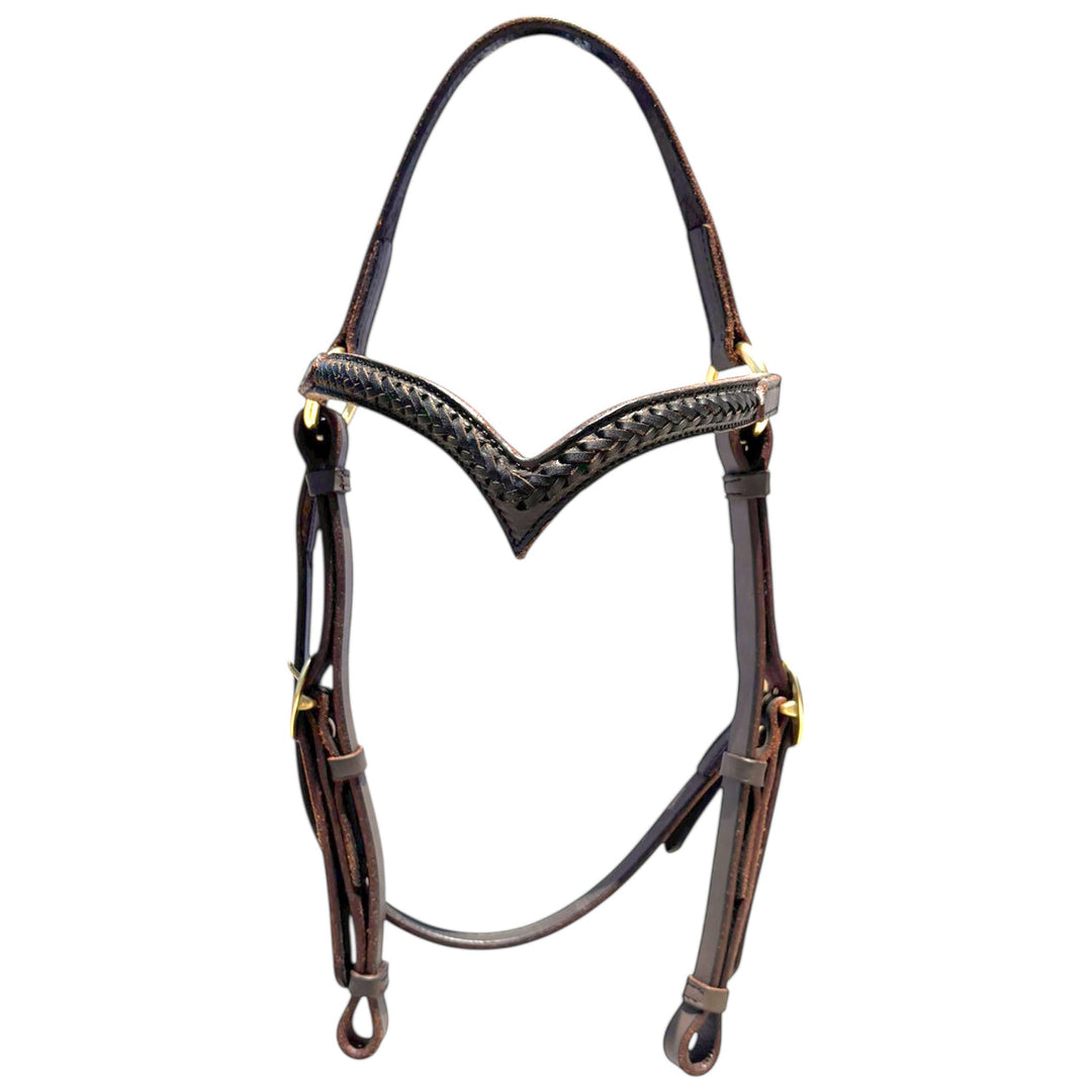 Toprail Equine -  Leather Bridle with deep V Browband