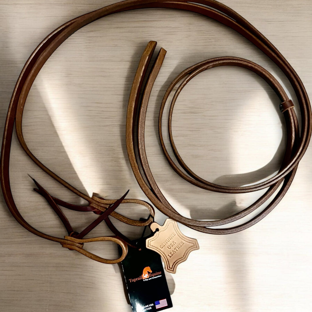 Top Rail Equine - Harness Leather Weighted Split Reins with Tie Ends 7'6" TE-RN-439