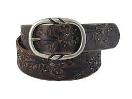 Roper - Women's Genuine Leather Brown Belt - Flower Tooled with Antique Finish Rivets 9649300