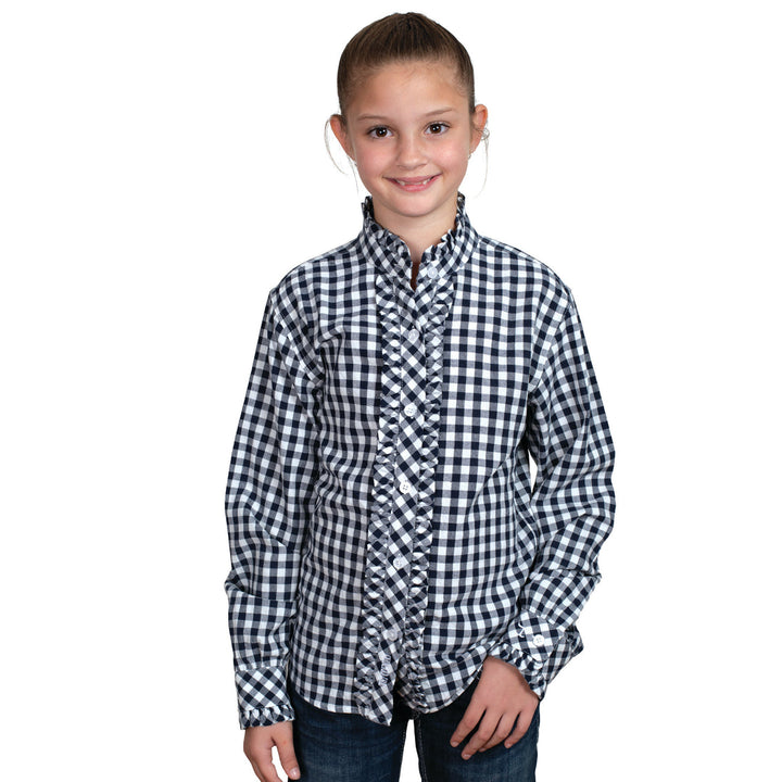 Just Country - Kids' Gracie Frills Full Button Print Workshirt in Navy Check