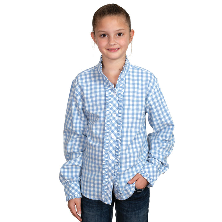 Just Country - Kids' Gracie Frills Full Button Print Workshirt in Cornflower Blue Check