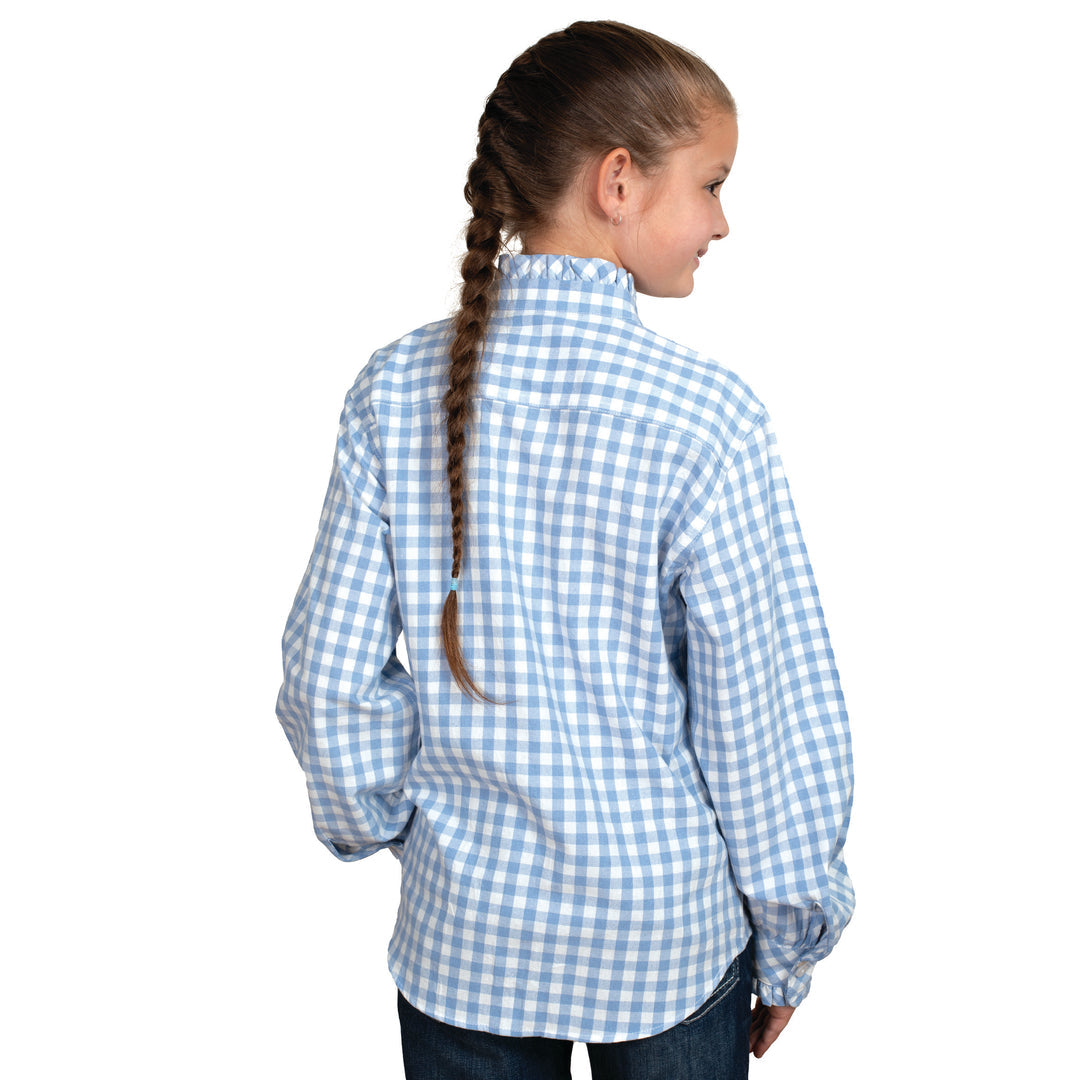 Just Country - Kids' Gracie Frills Full Button Print Workshirt in Cornflower Blue Check