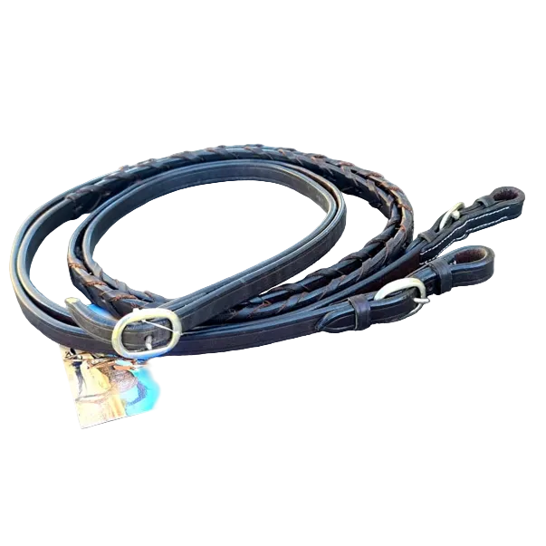 Top Rail Equine - "LACE PLAIT" Leather Reins - BUCKLE JOINED - 5'6 RE-151-HB