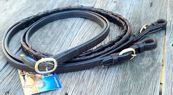 Top Rail Equine - "LACE PLAIT" Leather Reins - BUCKLE JOINED - 5'6 RE-151-HB