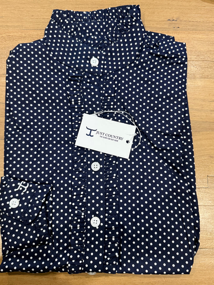 Just Country - Kids' Gracie Frills Full Button Print Workshirt in Navy& White Mini Spots