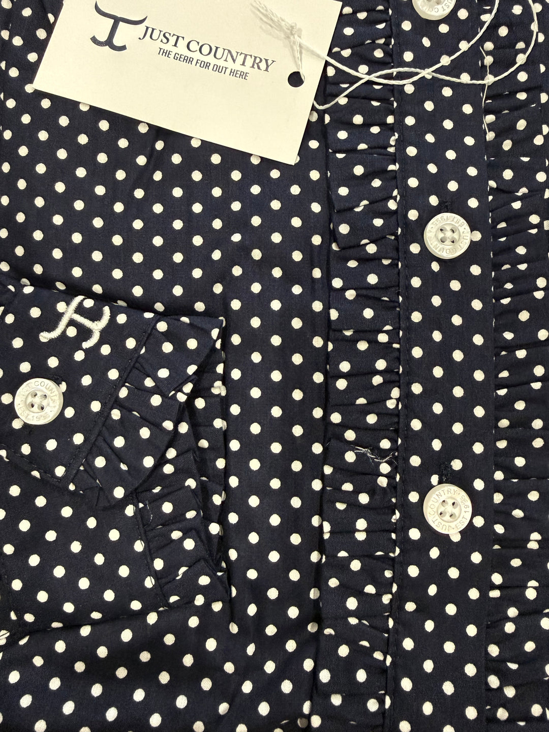 Just Country - Kids' Gracie Frills Full Button Print Workshirt in Navy& White Mini Spots