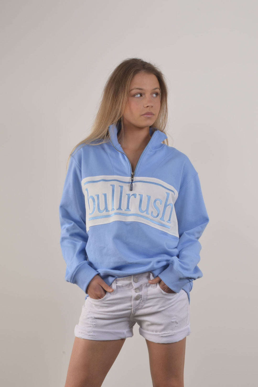 Bullrush - Zip Sweat Embroidery 25 in Blue