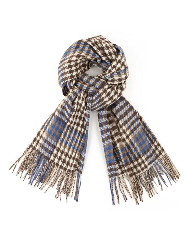GW - Classic Check Winter Scarf Houndstooth in Blue/Brown Scarf