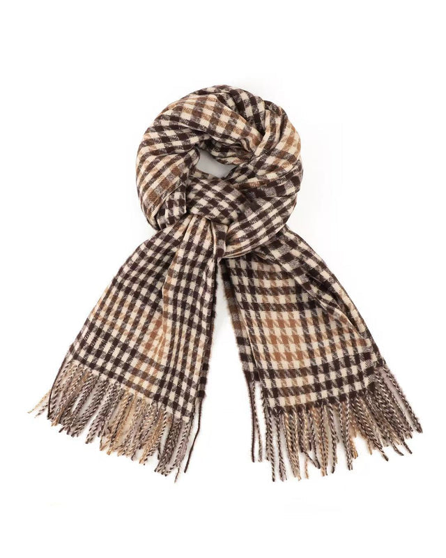 GW - Classic Check Winter Scarf Houndstooth in Caramel/Brown Scarf