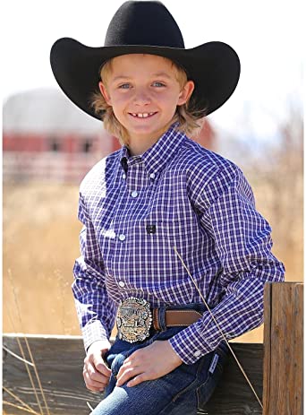Cinch - Boys Purple Plaid Long Sleeve Shirt