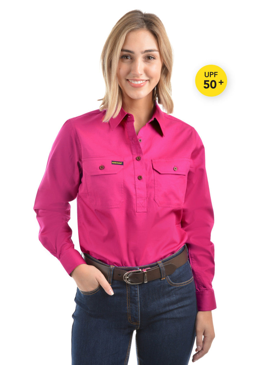 Hard Slog Women's Work Shirt in Bright Pink