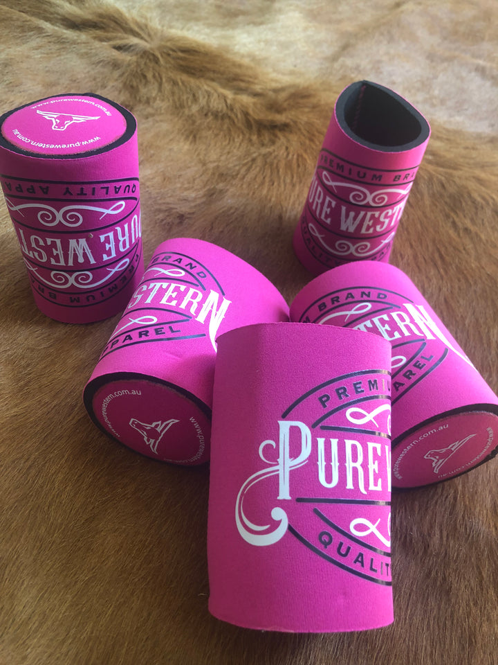 Pure Western Stubby Holder - Fuschia Logo