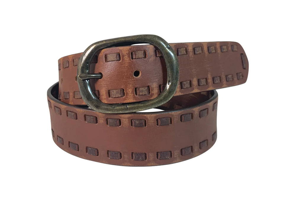 Roper - Womens Distressed Leather belt with lacing in brown